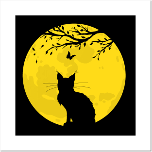 Black Cat Yellow Moon Posters and Art